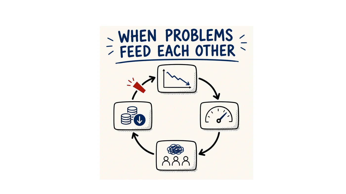 A loop of problems feeding each other, each one worsening the next.